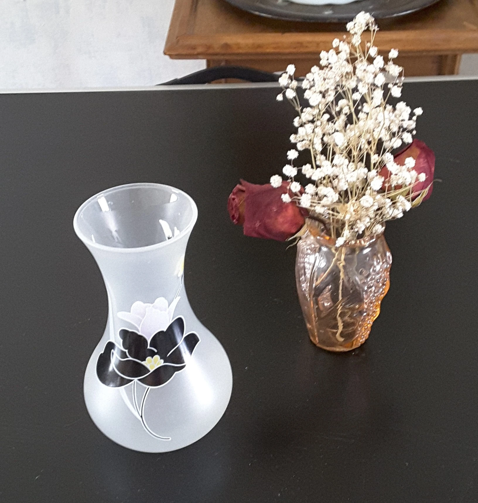 Vase opaline décor fleur